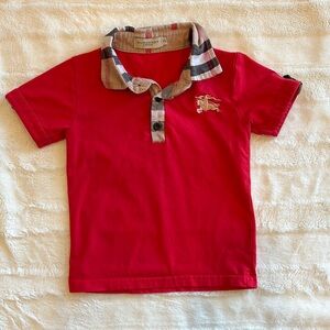 Burberry Kids Polo with Check Collar - Red